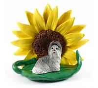 Figurina Di Shih Tzu Con Girasole Grigia/Bianca