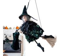 Figurina per le streghe - con personalizzato | Strega animata su Broom Stick - Statua in resina di Halloween con movimento e luci | Decorazioni per la casa con strega volante figurina da collezione pe