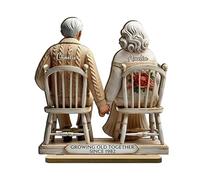 Figurine Di Coppia Di Anziani Amorevoli - Topper Di Torta Di Coppia Vecchia Resina | Legno Che Invecchia Sculture | Simboleggia Amore Duraturo E Romantico Ornamento In Legno Per Moglie Amico M