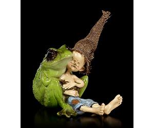 Figurine Shop GmbH Pixie Folletto Fantasy - Rana coccole Nano Gnom, statuetta decorativa, statuetta, statuetta da collezione, H 13 cm