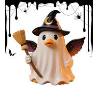 Figurines D'Halloween - De Canard De Statue Fantôme | Chapeau De Sorcière Hold Broom Design | Accent De Décoration De Bureau Mignon | Thème Hanté De Fête D'anniversaire, Vitrine Pour La Pièce