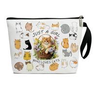 Fihjm Trousse per cosmetici, trousse da toeletta, regalo di compleanno per donne, piccola borsa per il trucco con cerniera, borsa da viaggio per borsa, bianco, Solo una ragazza che ama i gatti-10