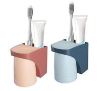 FIHODONE 2 portaspazzolino da parete, set di bicchieri per spazzolini da denti, in plastica, senza foratura, portaspazzolino con tazza magnetica, supporto per spazzolino elettrico per famiglie
