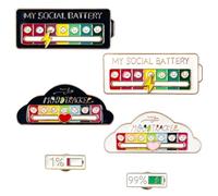 FIHODONE 6 Pezzi Spille Zaino per Batteria Social, Social Battery Pin per 7 Giorni, Spille Interattive e Creative, Spille della Batteria Sociale Divertenti, Accessori di Moda per Decorare Vestiti