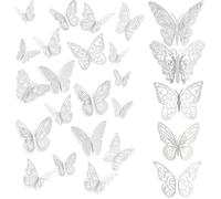 FIHODONE 60 Pezzi Farfalle Decorative Adesivi Murali 3D Argentato,Farfalle Decorazioni Torta Compleanno Cinque Stili,Decorazioni Casa Tre Misure Adesivi Decorativi Topper Torta Compleanno
