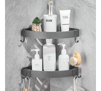 FIISAYL Mensola Doccia, Porta Sapone per Doccia Portasapone porta Bagnoschiuma da Doccia Portaoggetti Accessori Porta Shampoo Doccia con 4 Ganci, Spazio Alluminio Grigio 2 unità