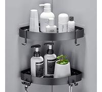 FIISAYL Mensola Doccia, Porta Sapone per Doccia Portasapone porta Bagnoschiuma da Doccia Portaoggetti Accessori Porta Shampoo Doccia con 4 Ganci, Spazio Alluminio Nero 2 unità