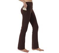 Fiita Bootcut Yoga Donna a Gamba Donna Tummy Control Pantaloni e Pinocchietti Bootleg da Yoga con Flare 2 Tasche a Vita Alta Controllo di Pancia (Brown,X-Large)