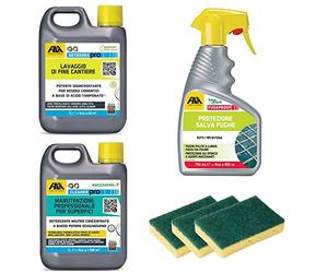 Fila Kit Ceramica specifico per la pulizia dopo posa e manutenzione, Ideale per il lavaggio dopo posa, rimuove completamente i residui di posa e di fine cantiere, per Gres e Ceramica