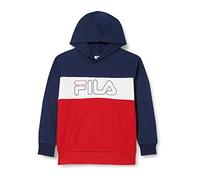 FILA Logo Soustan Blocked Felpa con Cappuccio, Medieval Blue-True Red Bright White, 158/164 cm Bambino