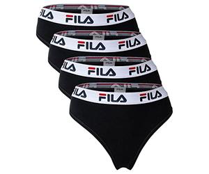 FILA Perizoma da donna - Confezione da 4 slip con logo, cotone elasticizzato, Nero , M