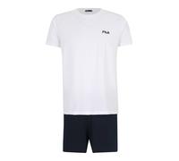 Fila Pigiama Uomo Cotone 100%, Set Maglietta e Pantaloni Corti Uomo, Morbido e Confortevole, Bianco, Blu, Taglie XXL
