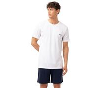 Fila Pigiama Uomo Cotone 100%, Set Maglietta e Pantaloni Corti Uomo, Morbido e Confortevole, Bianco, Blu, Taglie XL
