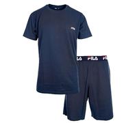 Fila Pigiama Uomo Cotone 100%, Set Maglietta e Pantaloni Corti Uomo, Morbido e Confortevole, Blu, Taglie S