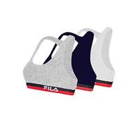 FILA Reggiseno Sportivo Donna in cotone, senza rinforzo, set di 3, Grigio, Bianco, Blu, Taglie M