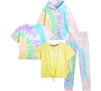 Fila Set di 3 tutine da ragazza con top corto a maniche corte, felpa con cappuccio e pantaloni della tuta per ragazze (7-16), Giallo, multicolore., 10-12