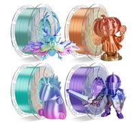Filamento per stampante 3D Conjure Silk Rainbow PLA, filamento cosmico multicolore PLA viola, giallo, arancione, rosa, blu, verde, rosso da 1,75 mm per stampa 3D 4x1KG Bundle/8.8LB