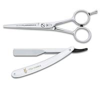 FILARMONICA Forbici + Rasoio a Mano Libera. Forbici Professionali per Barbiere, Rasoio a Mano Libera con Lametta, Lama a Mano Libera + Forbice Professionale, 5.5"/ 24 cm