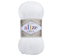 Filato acrilico Alize Diva Silk Effect 100% microfibra, 1 gomitolo, 100 g, 383 iarde, colore (55 - Bianco)