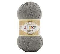 Filato acrilico Alize Diva Silk Effect 100% microfibra, 1 gomitolo, 100 g, 383 iarde, colore (87 - grigio carbone)