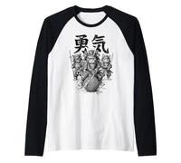 Filato Kanji Samurai Kittens, Amante dei Gatti, Kitten Courage Maglia con Maniche Raglan