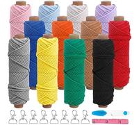 Filato Macramè 30m, 12 Pezzi Ticeed Filato di Cotone 2mm Spago Cordone Intrecciato per DIY Set di Macrame Corda con Portachiavi Forbici Righello, per DIY Arazzo da Parete Acchiappasogni
