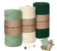 Filato Macrame 3mmx100m,Corda Cotone Macrame 3 Kit,Cordino Per Borse Uncinetto Fai Da Te,Corda Di Cotone Morbido Per Arazzi,Decorazione Fioriere,Decorazioni Boho