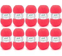 Filato per maglia e uncinetto Gründl Lisa Premium Uni (carattere morbido e simile alla lana, pratico e lavabile, 100% poliacrilico, 50 g/133 m, ferri: 3,5-4,5, 10 gomitoli da 50 g), Corale Neon