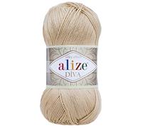Filato per maglieria a mano 100% microfibra acrilico Alize Diva filo effetto seta Crochet Art Lace Craft Lotto di 4 matasse 400gr 1532yds colore (368 cammello)