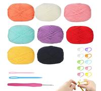 Filato per Uncinetto colorato 8 gomitoli 50g ciascuno Filato Spesso Misto Cotone Nylon con Uncinetto 3mm e Accessori Set principiante per lavori Fai da Te Uncinetto Creativo Regalo Perfetto