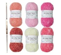 Filato Per Uncinetto Filato Scrubby Morbido 6 Rotoli 50g Lana Poliestere Resistente Allusura Ganci Maglia Progetti Uncinetto Panni Pulizia Casa Verde Rosso