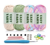 Filato per Uncinetto per Principianti - 4 x 50 g, Spesso Senza Filo Diviso - Cotone Grosso Easy Yarn con Accessori