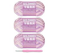 Filato rosa viola per principianti, 3 x 50 g, 200 m, per uncinetto e maglia, punti facili da vedere, pettinato medio #4, filato spesso misto cotone e nylon, per uncinetto