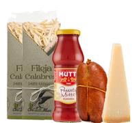 Fileja alla nduja Calabrese - 1 kg di pasta artigianale + 1 nduja di Spilinga + 1 Passsata di pomdoro Mutti + 1 Formaggio duro da grattuggia gr 500 | Formato Risparmio