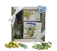 FILEMA - Set regalo con olio d'oliva greco (100 ml), sapone d'oliva e asciugamano, set premium di Creta, naturale, nutriente e decorativo