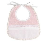Filet - Bavaglino da Ricamare, Realizzato in Spugna di Cotone Rosa, Dettagli in Pizzo Sangallo, Sbieco Multicolor, Tasca in Tela Aida, Ideale per i Neonati, Made in Italy, Colore Rosa