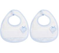 Filet - Bavaglino in Morbida Spugna con Riporto a Righe e Inserto in Tela Aida da Ricamare, Applicazione a Forma di Cuoricino con Fiocchetto, Ideale per Neonati, Made in Italy, Color Bianco e Cielo