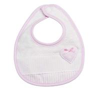 Filet - Bavaglino in Morbida Spugna con Riporto a Righe e Inserto in Tela Aida da Ricamare, Applicazione a Forma di Cuoricino con Fiocchetto, Ideale per Neonati, Made in Italy, Color Bianco e Rosa