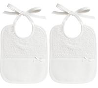 Filet - Bavaglino in Spugna Bianca, Realizzato Interamente a Mano con Tasca in Tela Aida da Ricamare, Ideale per le Neonate e Prima Infanzia, 100% Made in Italy, Color Bianco, Misure 18x21 cm