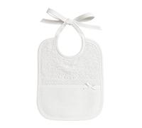 Filet - Bavaglino in Spugna Bianca, Realizzato Interamente a Mano con Tasca in Tela Aida da Ricamare, Ideale per le Neonate e Prima Infanzia, 100% Made in Italy, Color Bianco, Misure 18x21 cm