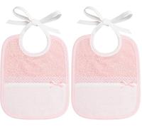 Filet - Bavaglino in Spugna Colorata, Realizzato Interamente a Mano con Tasca in Tela Aida da Ricamare, Ideale per le Neonate e Prima Infanzia, Made in Italy, Color Bianco e Rosa, Misure 18x21 cm