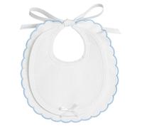 Filet - Elegante Bavaglino in Piquet di Cotone Bianco, Bordo Smerlato Azzurro, Inserto in Tela Aida da Ricamare, Chiusura con Laccetti, Made in Italy, Azzurro
