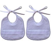 Filet - Piccolo Bavaglino in Morbido Tessuto a Losanghe Bianco con Tasca in Tela Aida, Ideale per il Punto Croce, Accessorio Pratico per Neonati e Facile da Ricamare, Made in Italy, Bianco e Cielo