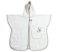 Filet - Poncho da Bagno per Neonati e Bambini Fino a 2 anni, Accappatoio con Cappuccio in Spugna di Cotone, Tasca in Tela Aida da Ricamare, Made in Italy, Taglia Unica, Bianco e Tortora