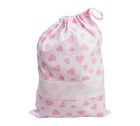 FILET - Sacchetto Porta Corredino con Chiusura a Coulisse da Ricamare, Realizzato in Cotone Piquet Millerighe Stampato, 100% Made in Italy, Fantasia Cuori Rosa
