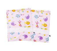 Filet - Set 2 Sacchetti Asilo in Cotone Stampato, Sacchetti Cambio, Sacchetti Corredino, Sacchetti Scarpe, con Tela Aida da Ricamare, Made in Italy, 42 x 34 cm, Fantasia Lettere e Animali Rosa