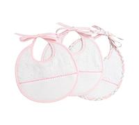 Filet - Set 3 Bavaglini Neonato a forma rotonda |spugna bianca di alta qualità |Taschina in tela aida da ricamare | Dims 22x22 cm | Palette Bianco e Rosa