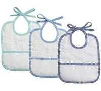 Filet - Set 3 Bavaglini Neonato da Ricamare di Forma Rettangolare | Spugna di cotone bianca | Tela aida personalizzabile | Dims 20x23 cm | Bianco e Azzurro, Blu, Verde