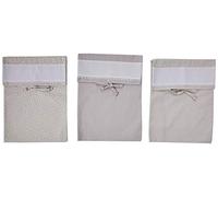 Filet - Set di 3 Sacchetti Porta Corredino in Piquet di Cotone Colorato - Tinta Unita, Stampa Trifogli e Stampa Pois - da Ricamare, Made in Italy, Colore Beige