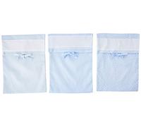 FILET - Set di Tre Sacchetti Porta Corredino con Fascia in Tela Aida da Ricamare, Realizzati in Piquet di Cotone Colorato, Tinta Unita, Stampa Trifogli e Stampa Pois, 100% Made in Italy, Colore Cielo